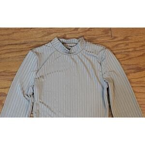 Womens Beige/Tan Ribbed Mock Neck Long Sleeve Size Small Stretchy